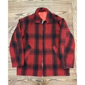 Vintage 60s Buffalo Plaid Wool Reversible Mackinaw Hunting Jacket Men's XL